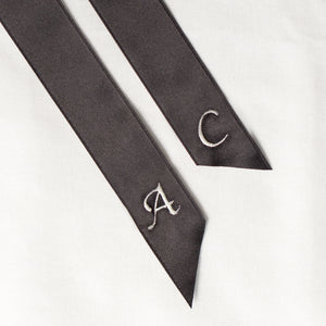Black personalised hair ribbon monogrammed with embroidered initials