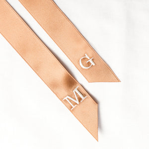 Brown personalised hair ribbon with monogrammed embroidered initials