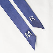 Personalised navy ribbon with monogrammed embroidered initials